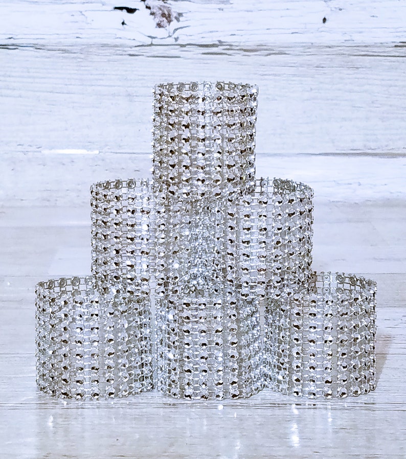 Silver Diamond Wrap Napkin Rings Handcrafted In 2-3 Business Days Bling Napkin Rings 12 Ct
