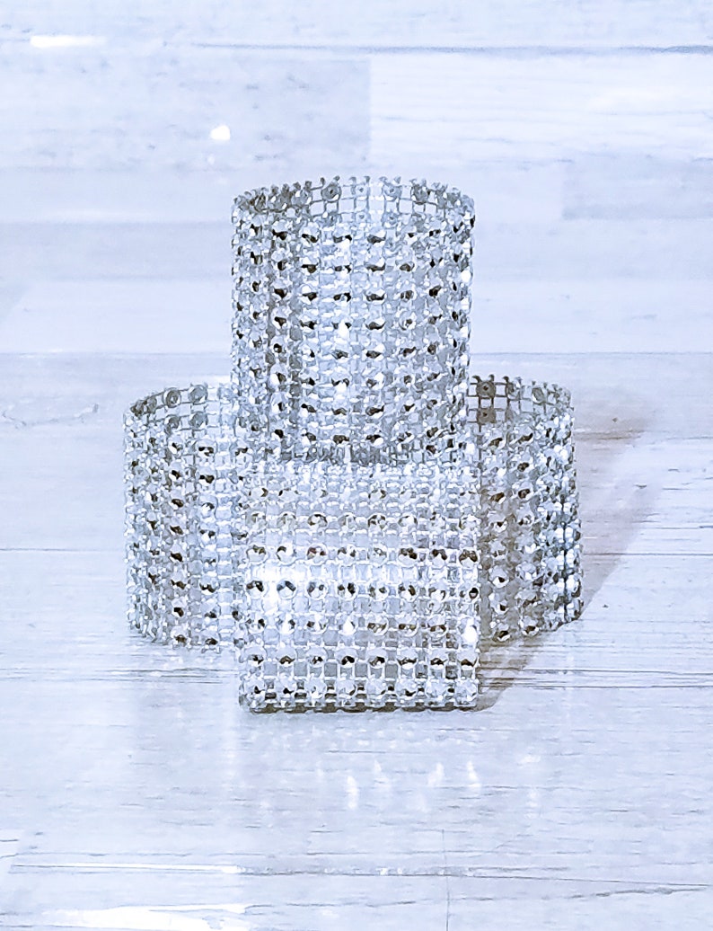 Silver Diamond Wrap Napkin Rings Handcrafted In 2-3 Business Days Bling Napkin Rings 12 Ct
