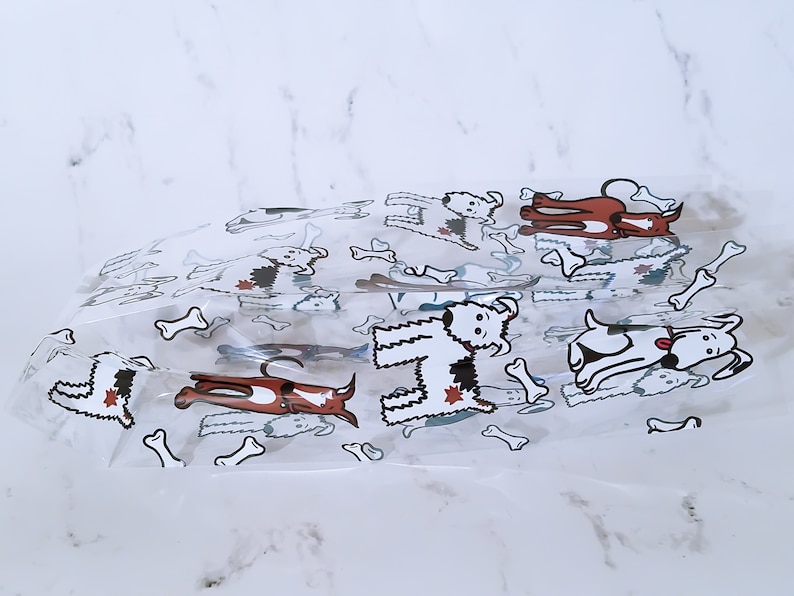 10 Small Dog Themed Printed Clear Cello Treat Bags.