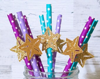 Girls Birthday Party Decorations Mermaid Party Straws Glitter Straws For Mermaid Birthday Party Paper Party Straws Beach Birthday Girls