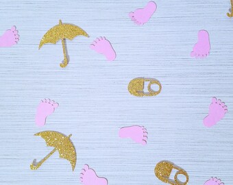 Its A Girl Baby Shower Decorations Umbrella Baby Feet Diaper Pins Confetti Glitter Confetti For Baby Welcome Baby Girl