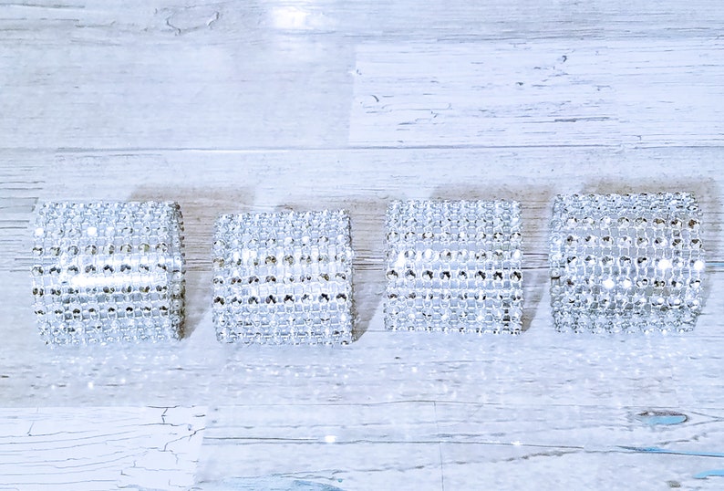 Silver Diamond Wrap Napkin Rings Handcrafted In 2-3 Business Days Bling Napkin Rings 12 Ct