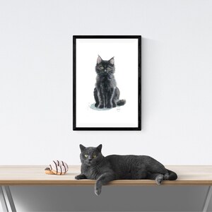 Black Cat Watercolor Art Print: Majestic Feline Wall Decor
