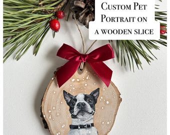 Adorno navideño personalizado con retrato de mascota pintado a mano: perro y gato