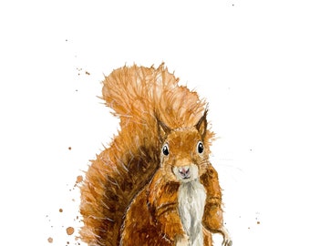 Eekhoorn aquarel kunstafdruk: schilderij kinderkamerdieren