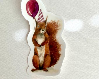 Squirrel Party Sticker: Waterproof Vinyl Decal - Woodland Animal Gift