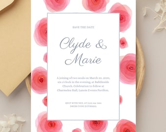 Floral Pink Wedding Invitation: Editable Canva Template (Digital)