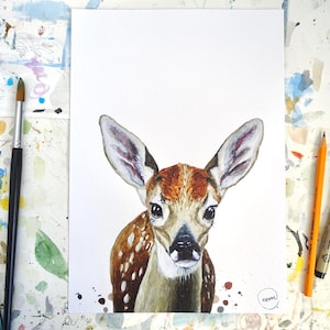 Baby Deer Watercolor Art Print: Nursery Wall Decor