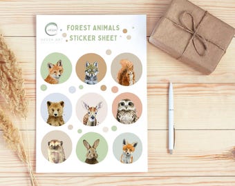 Aquarell Waldtier Aufkleber: Journal, Planer, Scrapbook