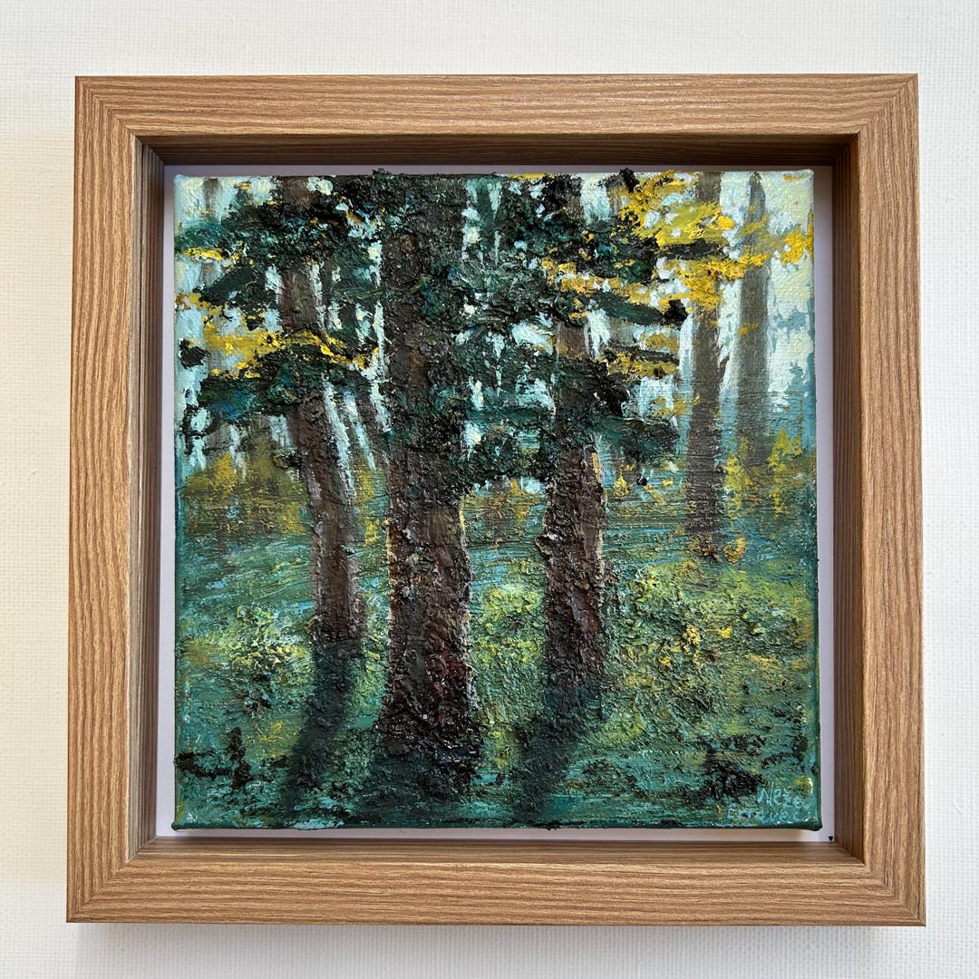 Original Forest Oil Painting – Textured Impasto Woodland Art 20x20 Cm ...