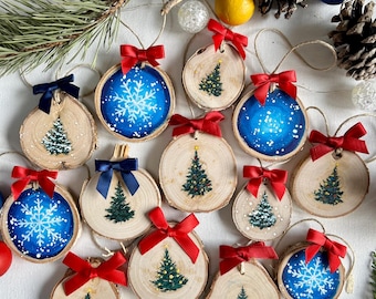 Hand-Painted Birch Wood Christmas Ornaments: Rustic Tree Decor