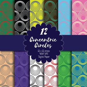 Scrapbook digital paper 12 Concentric circles 12x12 inches 300 DPI - - - Download and Print---