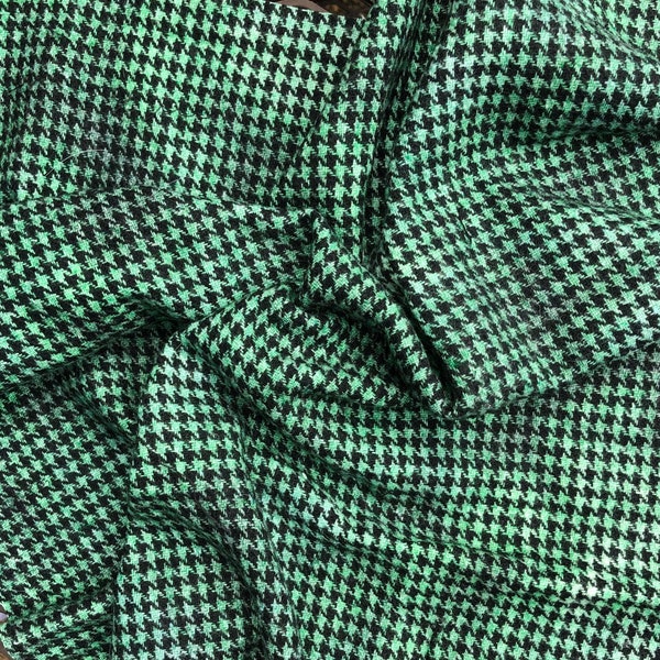 Houndstooth Wool Fabric Dyed Green