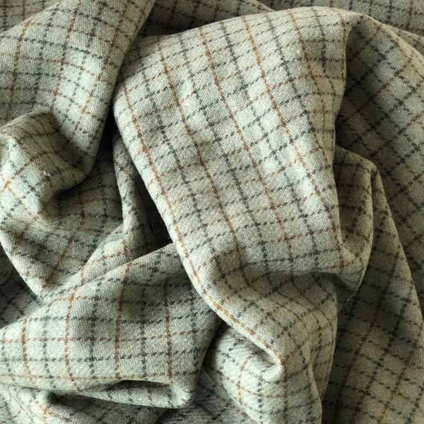 Sage Green Windowpane Wool Fabric, Medium Weight Material, Rug Hooking, Applique