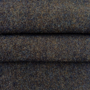 Brown & Navy Blue Herringbone Wool Fabric, Medium Weight