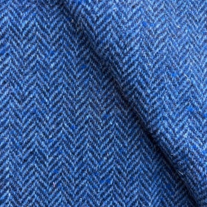 Blue Wool Herringbone Fabric, Medium Weight