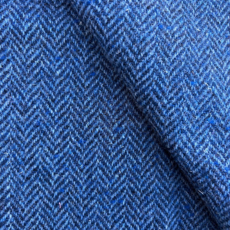 Blue Wool Herringbone Fabric, Medium Weight - Etsy