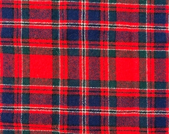 Tela de lana a cuadros rojos y azul marino, peso medio