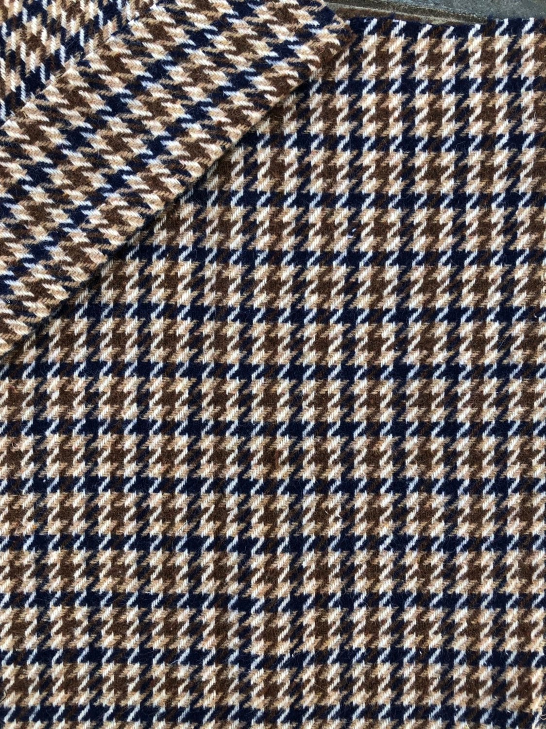 Brown and Blue Houndstooth Wool Fabric - Etsy