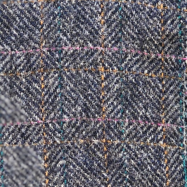 Blue Slate Gray Herringbone Wool Fabric