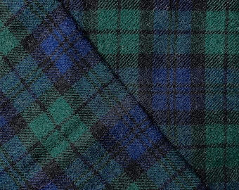 Black Watch Plaid Wool Fabric, Medium Weight