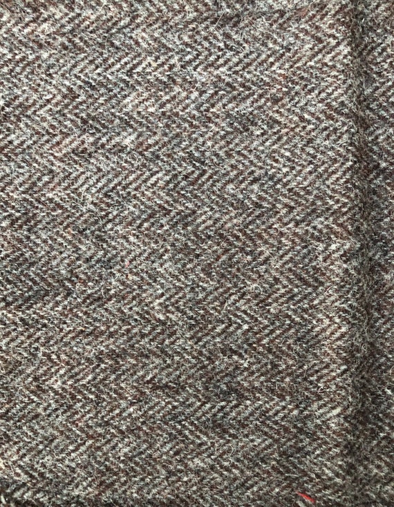 Dark Chocolate Brown and Gray Harris Tweed Wool Fabric, Medium Weight