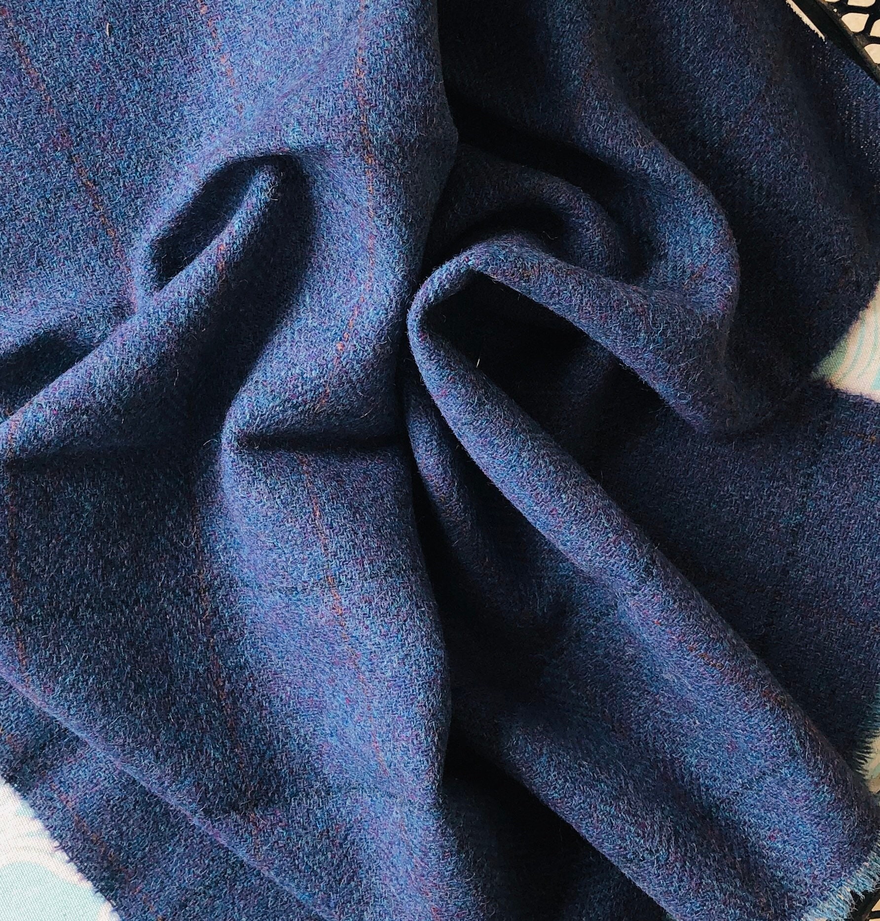 Blue Wool Windowpane Herringbone Fabric