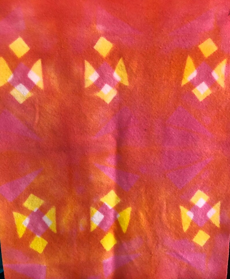 Itajime Shibori Wool Fabric Pink Orange and Yellow