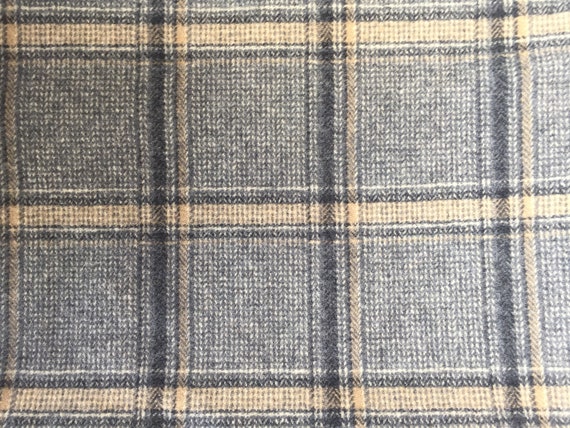 Gray & Tan Plaid Wool Fabric, Medium Weight