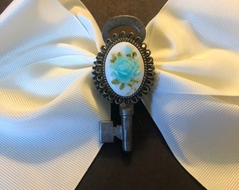 Skeleton key and blue cameo hair bow