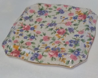 Plato de tetera Royal Winton Grimwades Old Cottage Chintz, Inglaterra
