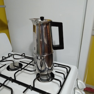 MCM Alfa Per Alimenti Italian Moka Pot Espresso Maker, Mid-Century Modern 18/10 Stainless Steel 6-Cup
