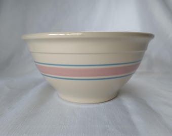 Bol para mezclar McCoy Pottery n.° 10, apto para horno, rayas azules y rosas.