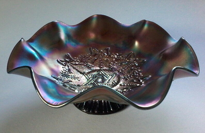 Northwood Carnival Glass Bowl Star of David Amethyst and ...