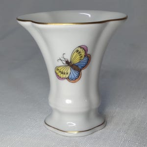 Herend Porcelain Vase Hand Painted Butterfly & Birds Hungary