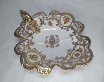 Plato para pañales RC Gold Moriage de 8 pulgadas, pintado a mano, Noritake Nippon, Japón, 1891-1920