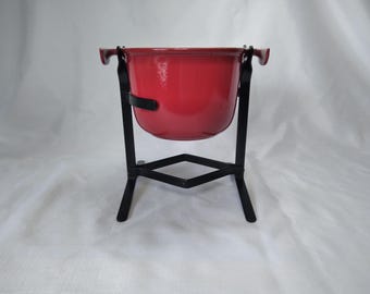 Olla y soporte para fondue Le Creuset, hierro fundido esmaltado rojo granero, sin quemador, FRANCIA