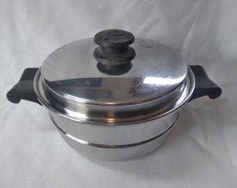 Inserto y tapa para olla doble Saladmaster de 2 cuartos con válvula de ventilación emergente, acero inoxidable, fabricado en EE. UU.