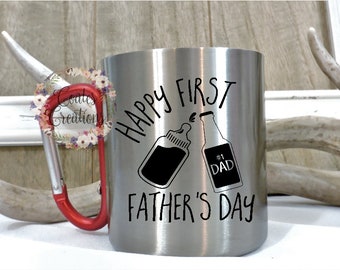 Carabiner mug//First Father's Day gift//stainless steel mug//camping mug//hiking mug//carabiner handle//fathers day mug