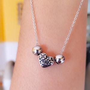 Heart and flower silver stainless steel pendant summer colletion