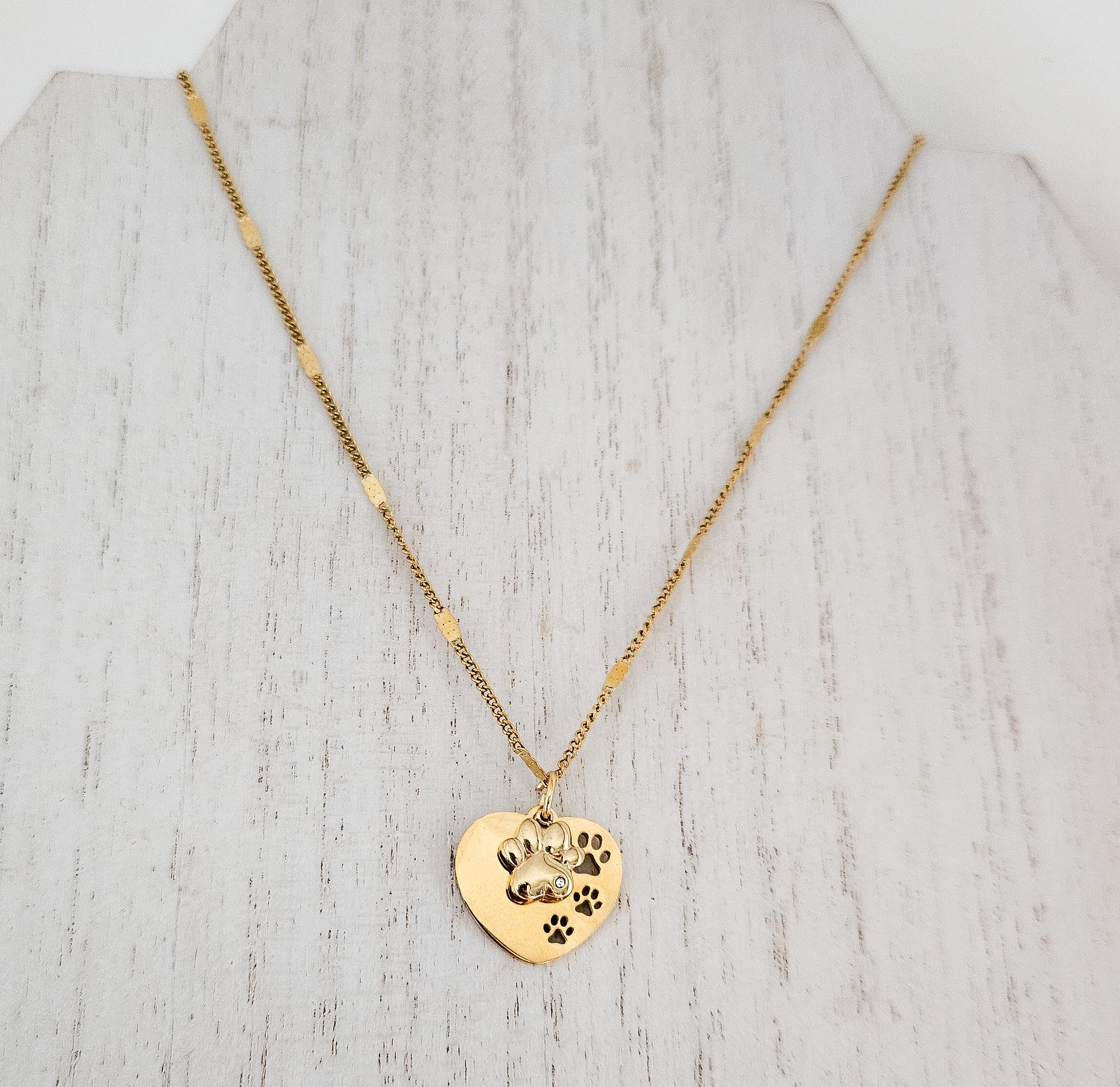 Collana Oro Giallo 14kt Con Ciondolo Zampa | Catena 40-45 Cm | Regalo Per Amanti Animali