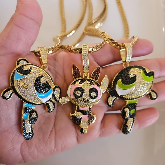 パワパフガールズネックレス：金メッキステンレススチールジルコン