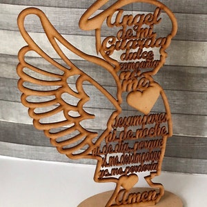 Centro de Mesa Angel de Mi Guarda en Silueta de Niño de Madera MDF en medida 11 3/4 pulgadas de alto image 1