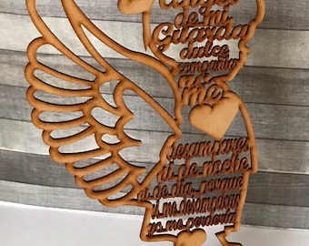Centro de Mesa Angel de Mi Guarda en Silueta de Niño de Madera MDF en medida 11 3/4 pulgadas de alto