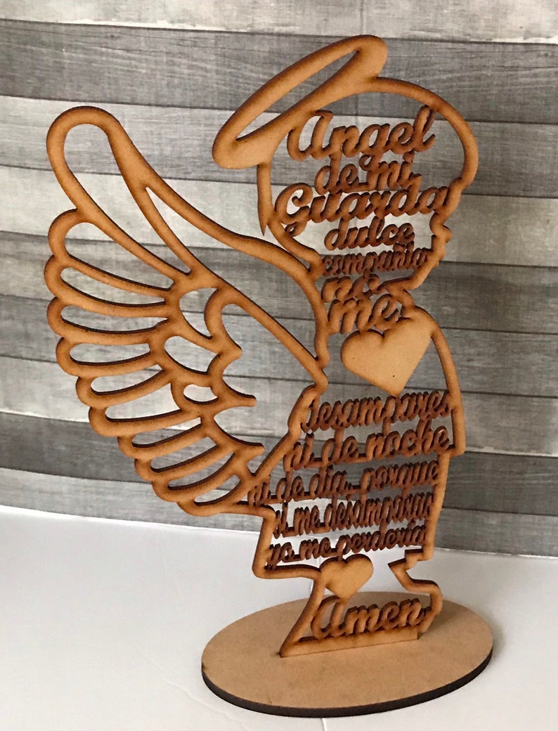 Centro de Mesa Angel de Mi Guarda en Silueta de Niño de Madera MDF en medida 11 3/4 pulgadas de alto image 1