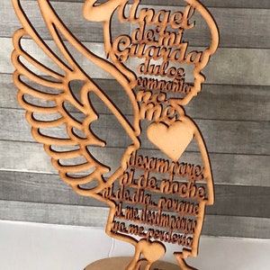 Centro de Mesa Angel de Mi Guarda en Silueta de Niño de Madera MDF en medida 11 3/4 pulgadas de alto image 3