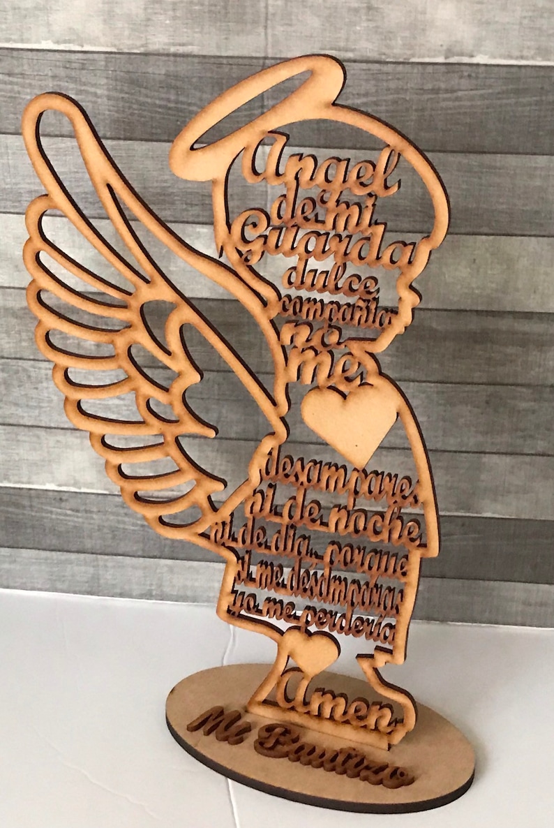 Centro de Mesa Angel de Mi Guarda en Silueta de Niño de Madera MDF en medida 11 3/4 pulgadas de alto image 3