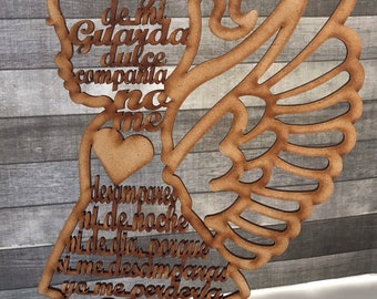 Centro de Mesa Angel de Mi Guarda en Silueta de Niña de Madera MDF en medida 11 3/4 pulgadas de alto