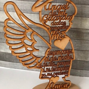 Centro de Mesa Angel de Mi Guarda en Silueta de Niño de Madera MDF en medida 11 3/4 pulgadas de alto image 2