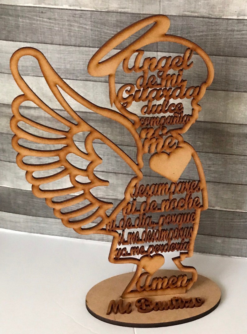 Centro de Mesa Angel de Mi Guarda en Silueta de Niño de Madera MDF en medida 11 3/4 pulgadas de alto image 2